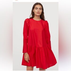 H&M RED POPLIN MINI RED DRESS